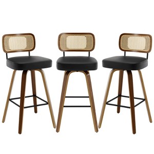 Bekrvio 26"/29” Swivel Bar Stools Set of 3, Upholstered Faux Leather Barstools with Back, Bar Chairs Island Stools for Kitchen Counter - 1 of 4