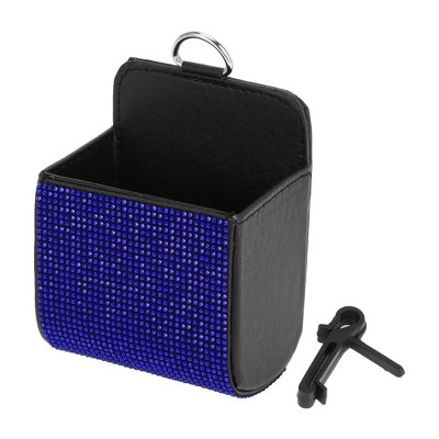 Unique Bargains Universal Car Trash Can Hanging Trash Bin Faux Leather Rhinestones 1 Pcs Black Blue