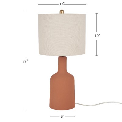 22" Terracotta Ceramic Table Lamp with White Shade
