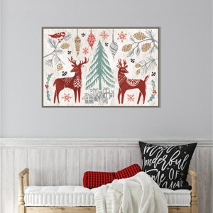 33" x 22" Woodcut Christmas I Framed Wall Canvas - Amanti Art: Daphne Brissonnet Holiday Decor - 1 of 4