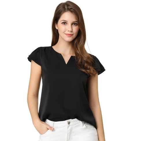 Allegra K Women's Work Business Casual Plain Cap Sleeve Blouse Black Medium  : Target