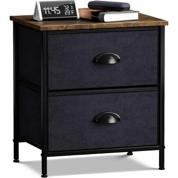 Sorbus Nightstand with 2 Drawers - Steel Frame, Wood Top & Easy Pull Fabric Bins - Great for Home, Bedroom, Office & College Dorm