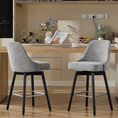Swivel Bar Stools, 30" Dark Grey Upholstered Counter Stools with Metal Base, Comfortable Seat & Back for Kitchen, Dining Room, Home Bar