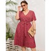 Plus Size Women's Pleated Midi Dress with Belt Flowy Casual Elegant Knee Length Dress for Work Summer - 2 of 4