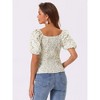 Allegra K Women's Puff Sleeve Square Neck Peasant Floral Blouse - 4 of 4