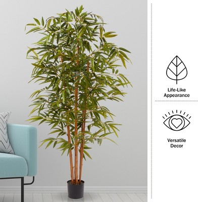6-Foot Tall Green Bamboo Faux Floor Plant in Black Pot
