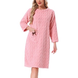 INSPIRE CHIC Women's Flannel Sleep One-Piece Dress Fuzzy Round Neck Soft Nightgowns with Pocket - 1 of 4