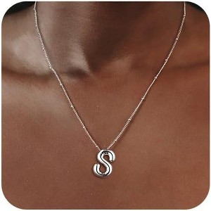 Sterling Silver Balloon Letter Necklace Satellite Bead Chain Personalized Gift - 1 of 4