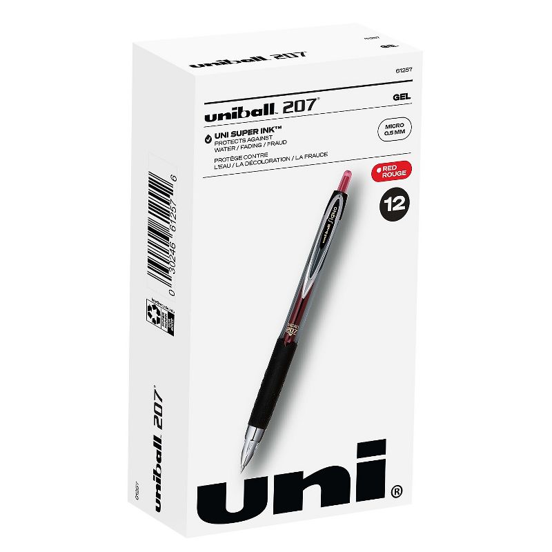 uni-ball uniball 207 Retractable Gel Pens Micro Point 0.5mm Red Ink Dozen (61257), 1 of 9