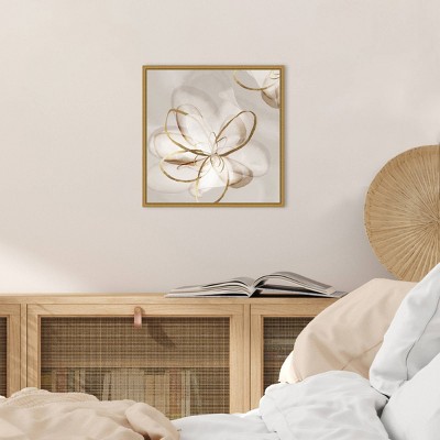 16" x 16" Gold Framed Abstract Floral Canvas Wall Art