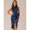 Allegra K Women's Stand Collar Sleeveless Tie Ruched Waist Satin Dresses - 4 of 4