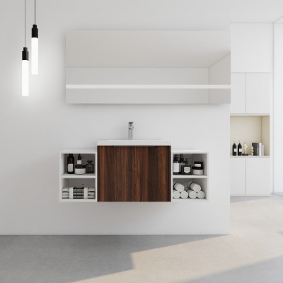 Vynxaria 48 Inch Soft Close Doors Bathroom Vanity With Sink, Two Small Storage Shelves, 24" and 12" Combination Cabinet