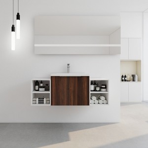 Vynxaria 48 Inch Soft Close Doors Bathroom Vanity With Sink, Two Small Storage Shelves, 24" and 12" Combination Cabinet - 1 of 4