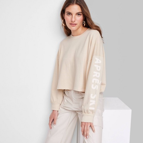 Women's Long Sleeve Heavy Knit T-shirt - Wild Fable™ Beige Xxs