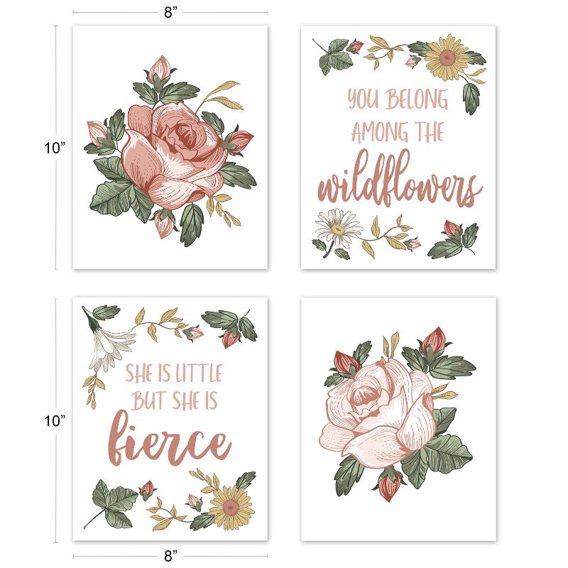 Sweet Jojo Designs Girl Unframed Wall Art Prints for Décor Vintage Floral Collection Pink and Green 4pc, 6 of 8