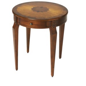 HomeRoots 24" Medium Brown And Olive Ash Manufactured Wood Round End Table With Drawer - 1 of 4