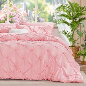 BAGOKIE 3 Pieces Floral Pinch Pleat Bed in a Bag Comforter Set for All Season - 1 of 4