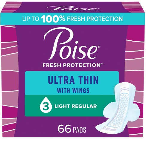 Poise Ultra Thin Light Absorbency Pads With Wings - Regular - 66ct : Target