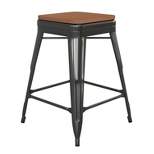 Emma and Oliver Backless Metal Indoor-Outdoor Stool with All-Weather Polystyrene Seat