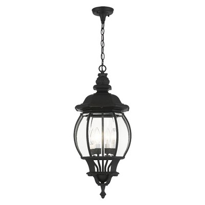 Frontenac Textured Black Outdoor Pendant Lantern with Clear Beveled Glass