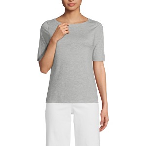 Lands' End Women's Elbow Sleeve Supima Boatneck Top - 1 of 3