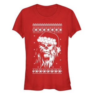 Juniors Womens Star Wars Ugly Christmas Chewbacca Santa T-Shirt - 1 of 3