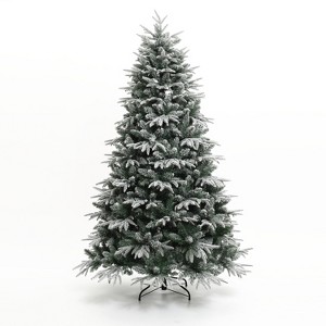 LuxenHome 7Ft Pre-Lit Flocked Fraser Fir Full Artificial Christmas Tree Green - 1 of 4