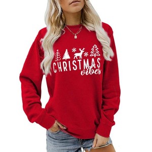 Coolmee Christmas Sweatshirt for Women Crewneck Long Sleeve Shirt Xmas Holiday Party Pullover Tops - 1 of 4