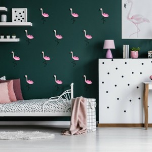 Flamingos Kids' Wall Decor - Decalcomania: Self-Adhesive Animal Decals, 24 Pieces, Black & Pink, All Ages - 1 of 4