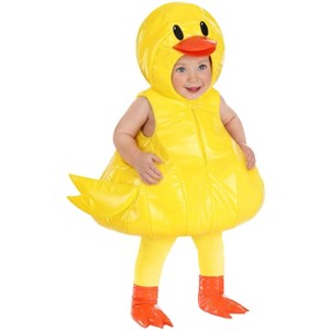 HalloweenCostumes.com Infant Rubber Duck Costume | Cute Yellow Animal Bodysuit with Attached Hood & Shoe Covers - 1 of 3