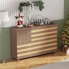LOVSON 55''Multi-Function Buffet Sideboard, hand-carved design, includes 2 drawers and 3 doors, suitable for kitchens and living rooms,Brown+Yellow - 2 of 4