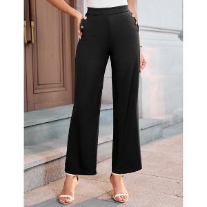 Women's High Waisted Wide Leg Jeans Button Decorated Casual Stretchy Demin Pants with Pockets - 1 of 4