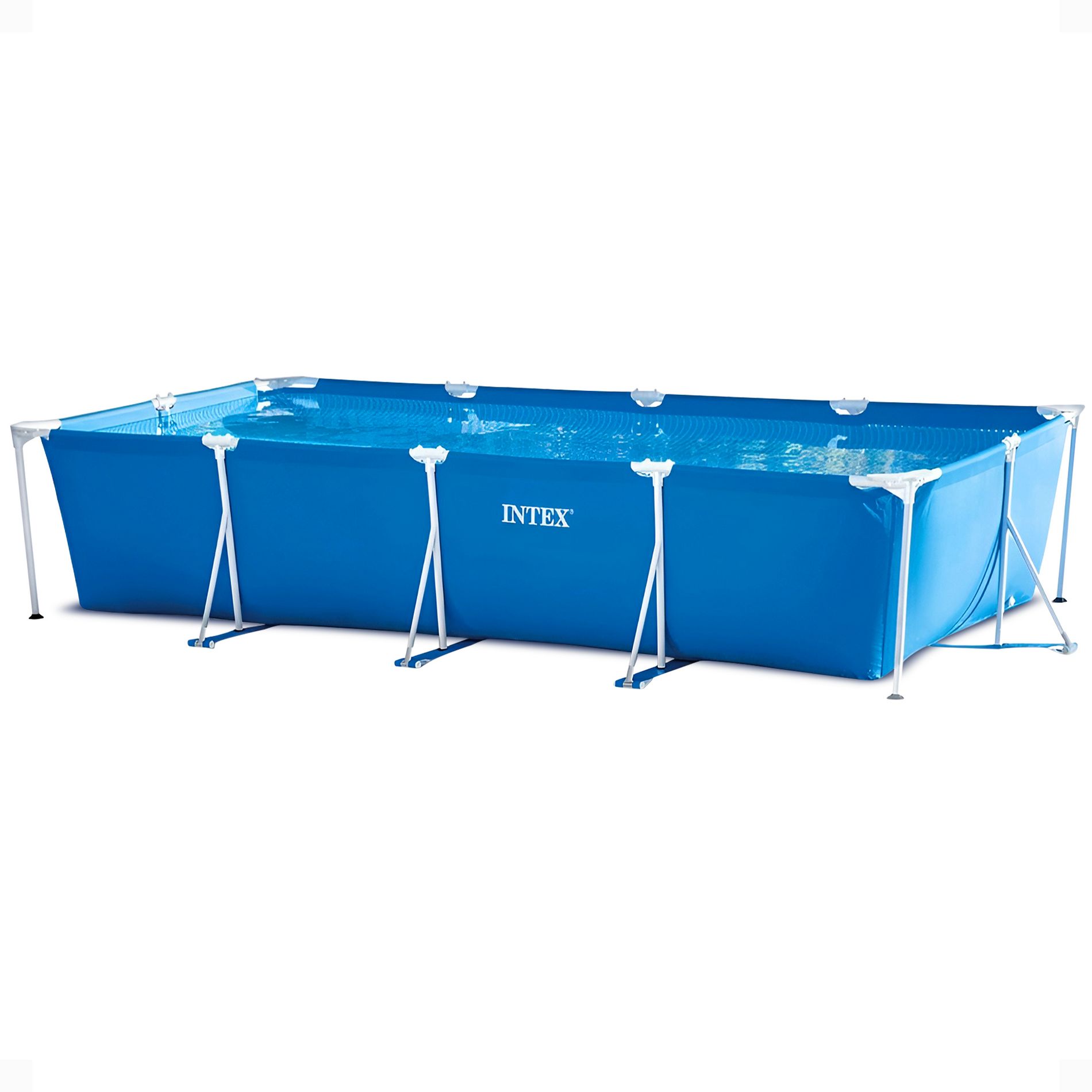 Intex 14.75' x 86" x 33" Rectangular Frame Above Ground Outdoor Backyard Swimming Pool with Flow Control Valve for Quick Draining, Blue