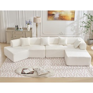 GDFStudio Arvik 140" Modern 4-Seater Boucle Upholstered L-Shaped Sectional Sofa with 4 Pillows - 1 of 4