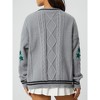 Autumn Winter Women's Loose Casual Embroidered Knit Cardigan Sweater Grey L - 2 of 3