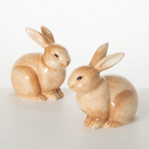 Sullivans 6" Brown Sitting Bunny Figurines Set of 2  Ceramic - 1 of 3