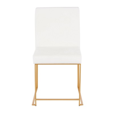Set of 2 White Velvet and Gold Metal High Back Dining Chairs