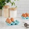 Farmlyn Creek 2 Pack Ceramic Half Dozen Egg Tray Holder for Countertop, Refrigerator, Porcelain Egg Carton Holds 6 Chicken Eggs for Easter, Teal - 2 of 4