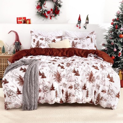 Christmas Duvet Cover Set, Reversible Printed Bedding Set, Decorative Holiday Bedding, Soft Microfiber Comforter and 2 Pillow Shams