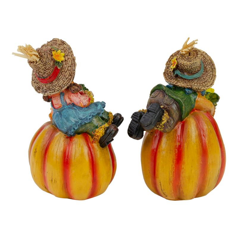 Northlight Set of 2 Girl and Boy Scarecrows on Pumpkins Fall Figurines 6", 5 of 7