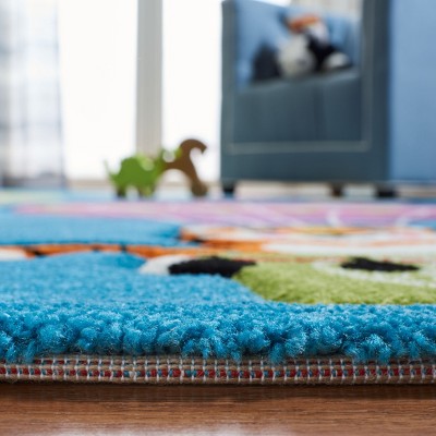 Blue and Green Square Kids Non-slip Synthetic Area Rug