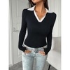 Women's Color Block V Neck Polo Shirts Slim Fit Stretchy Bodycon Tops Business Casual Collared Work Shirts - 3 of 4
