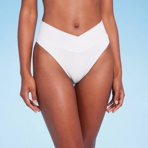 Ardene High Leg Cheeky Bikini Bottom in White, Size, Polyester/Nylon/Spandex, Microfiber