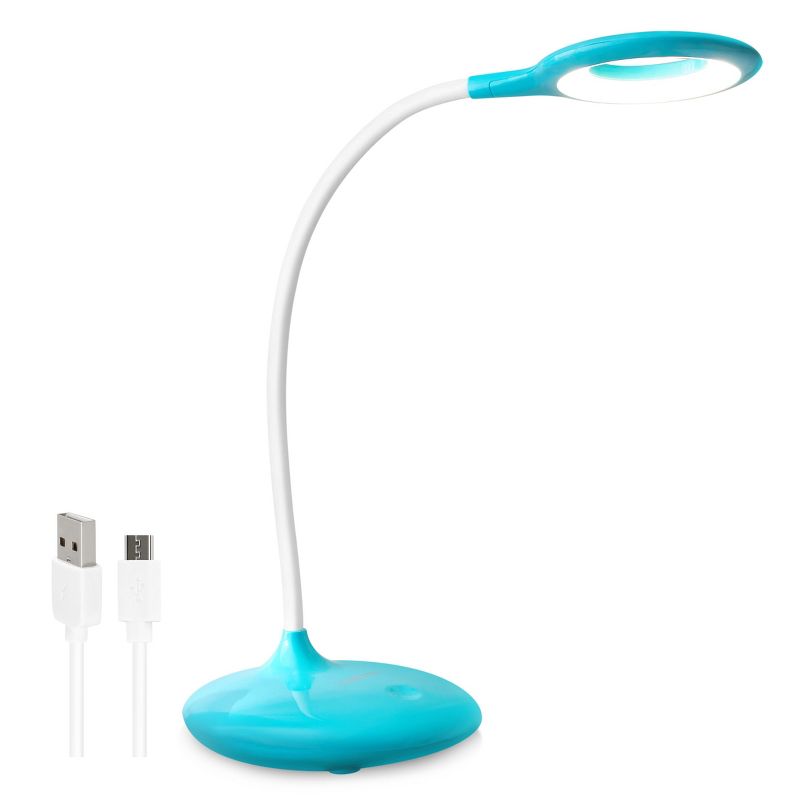 Insten LED Desk Lamp, Bright Table Lamp, Rechargeable, Flexible Neck, Touch Control, Adjustable Brightness, 400 Lumens, Blue, 1 of 9