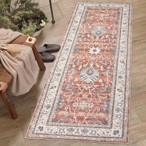 Washable Area Rugs for Living Room Vintage Floral Rug Soft Non Shedding Throw Rugs Stain Resistant Carpet - 1 of 4