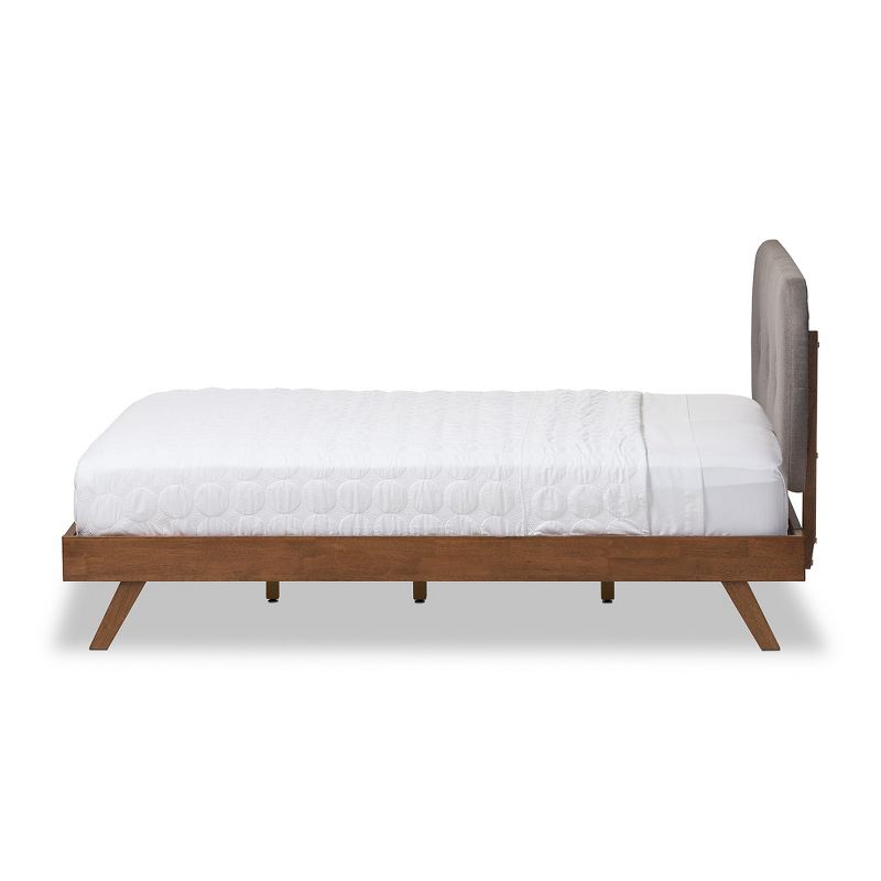 Penelope Mid-Century Modern Solid Wood and Fabric Upholstered Platform Bed Gray/Walnut Brown - Baxton Studio, 5 of 8