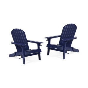 2pk Bellwood Outdoor Acacia Wood Folding Adirondack Chairs Navy: Cup Holders, Weather-Resistant - Christopher Knight Home - 1 of 4