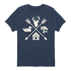 Boys' - Instant Message - Hunting Fishing Symbols Short Sleeve Graphic T-Shirt - 1 of 4
