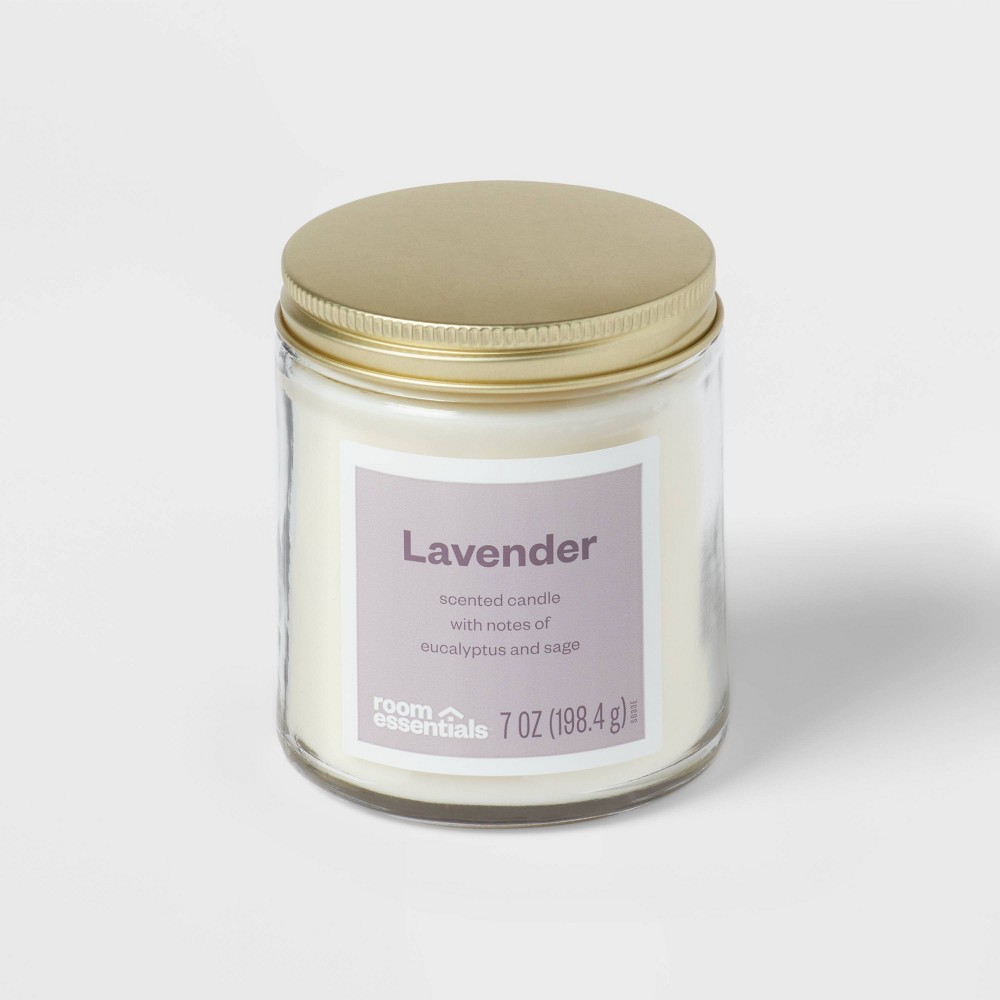 Photos - Figurine / Candlestick 7oz Glass Jar Lavender Candle with Lid - Room Essentials™