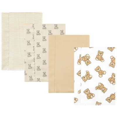 Hudson Baby Cotton Flannel Burp Cloths, Teddy Bears 4 Pack, One Size